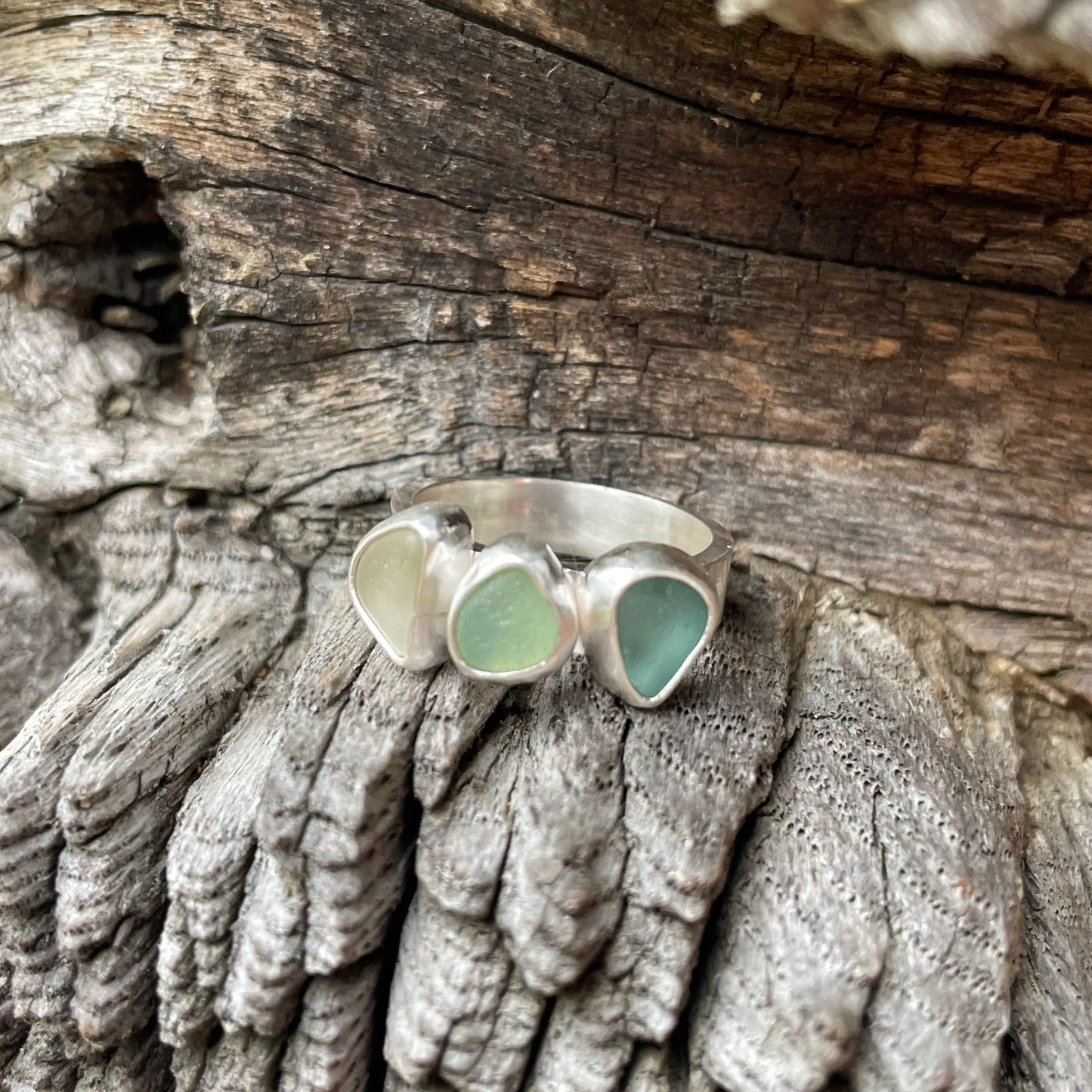 Three Piece Sea Glass Ring - Size 7