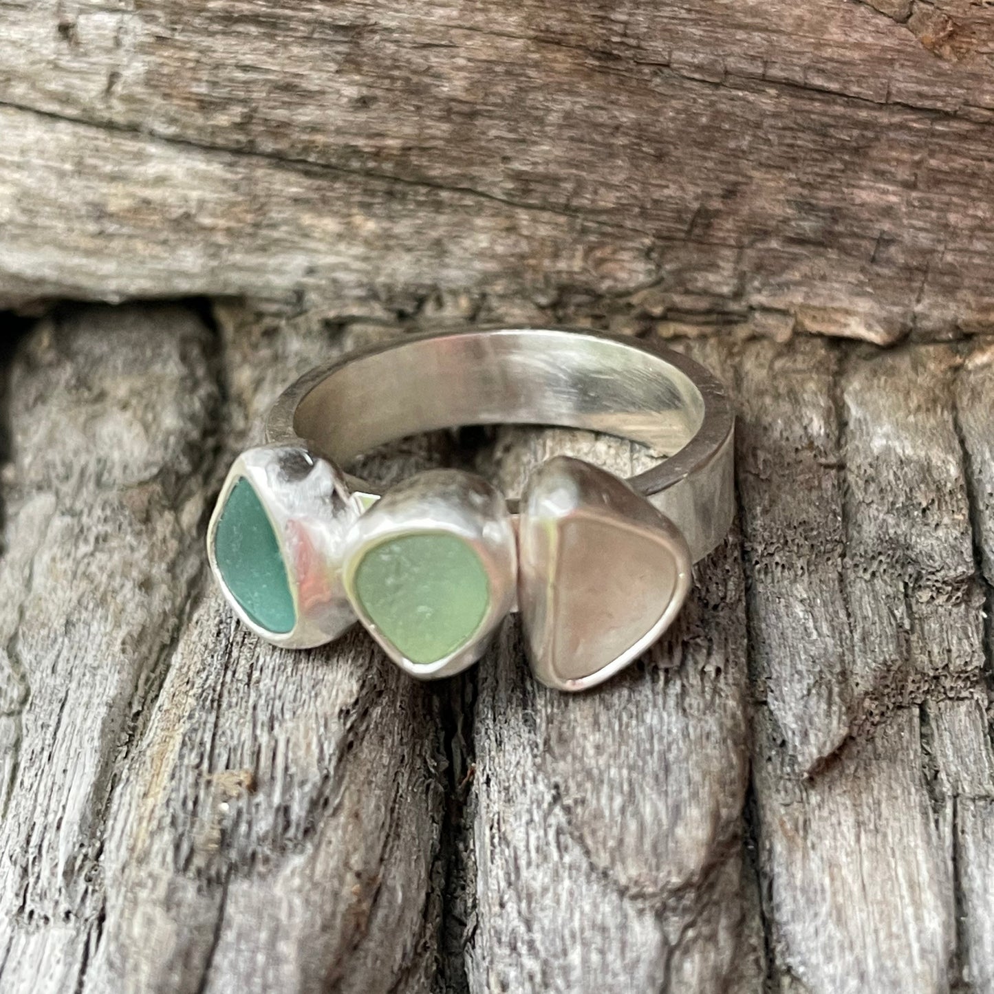 Three Piece Sea Glass Ring - Size 7