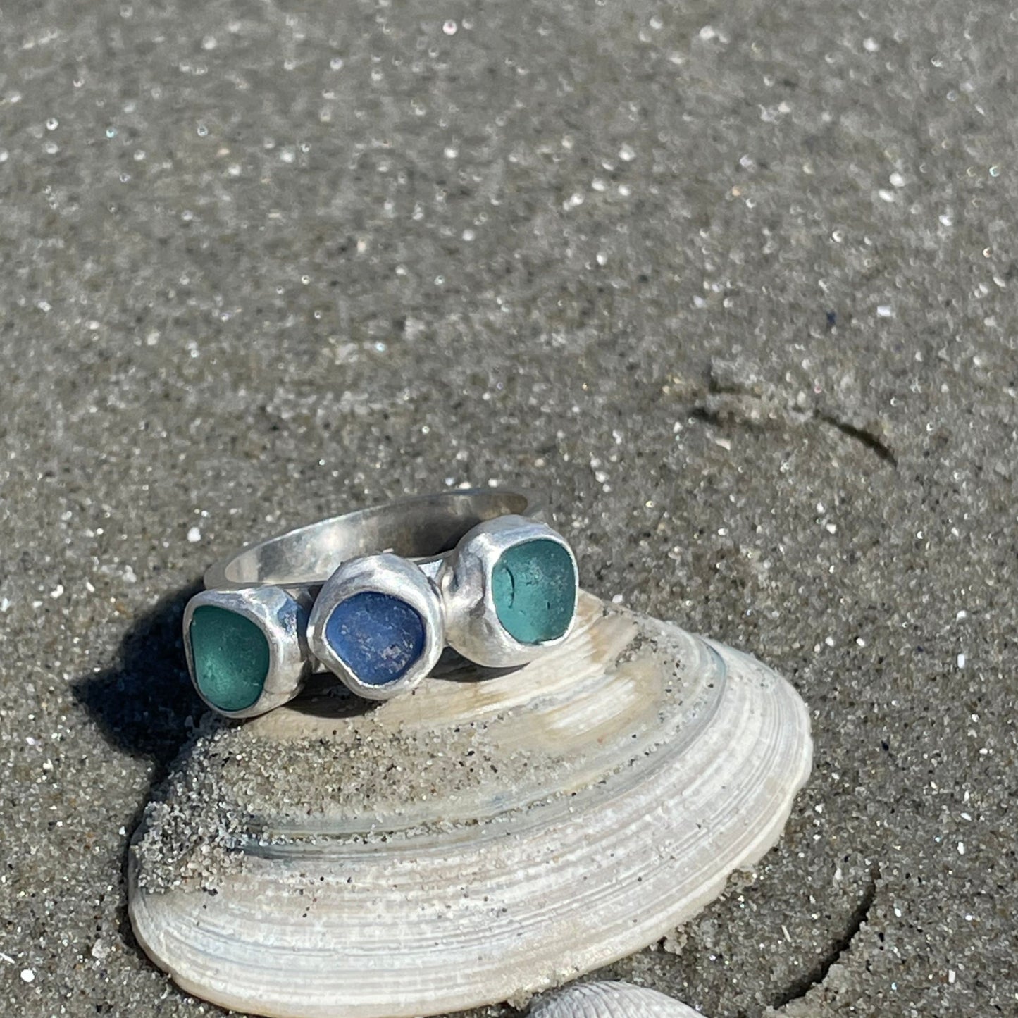 Three Piece Sea Glass Ring - Size 8