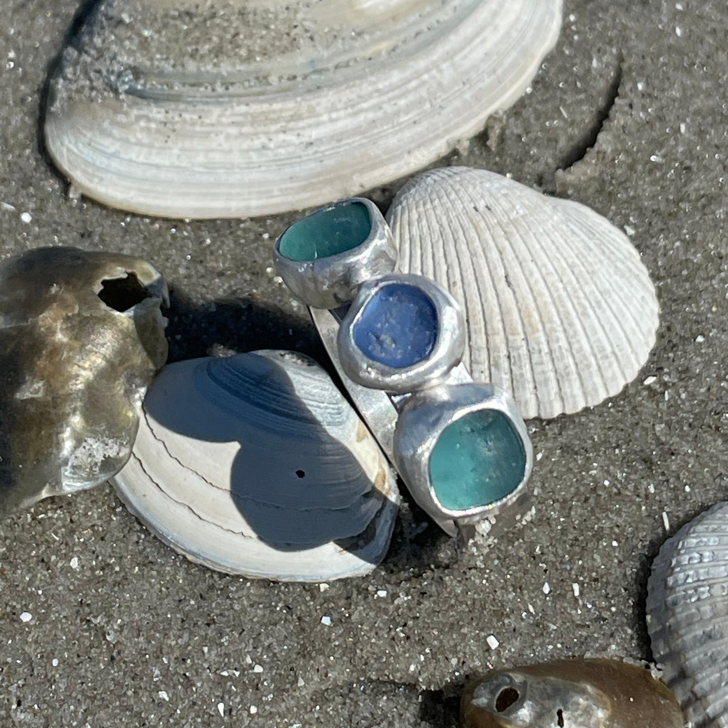 Three Piece Sea Glass Ring - Size 8