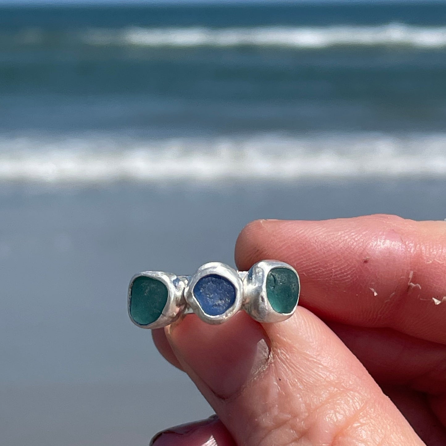 Three Piece Sea Glass Ring - Size 8