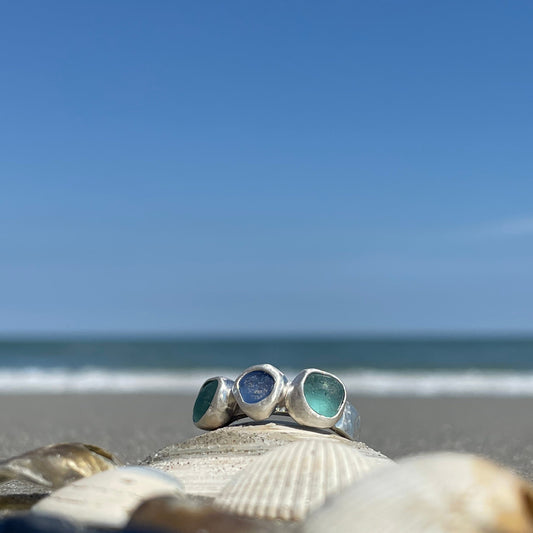 Three Piece Sea Glass Ring - Size 8