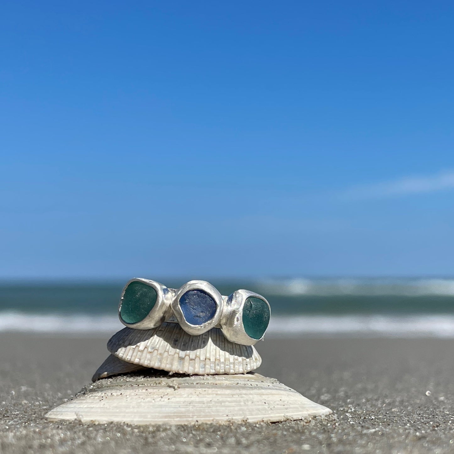 Three Piece Sea Glass Ring - Size 8