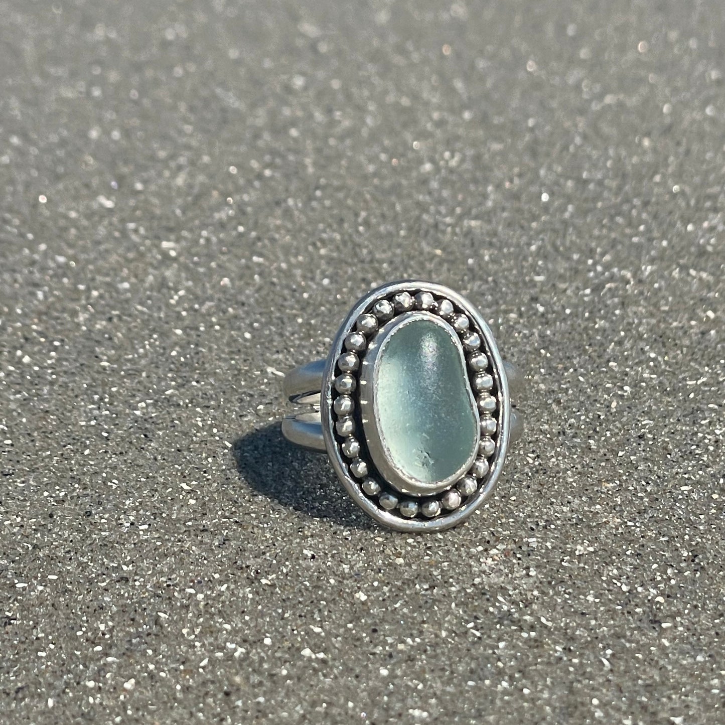 Sea Foam Blue Sea Glass Statement Ring - Size 9.5