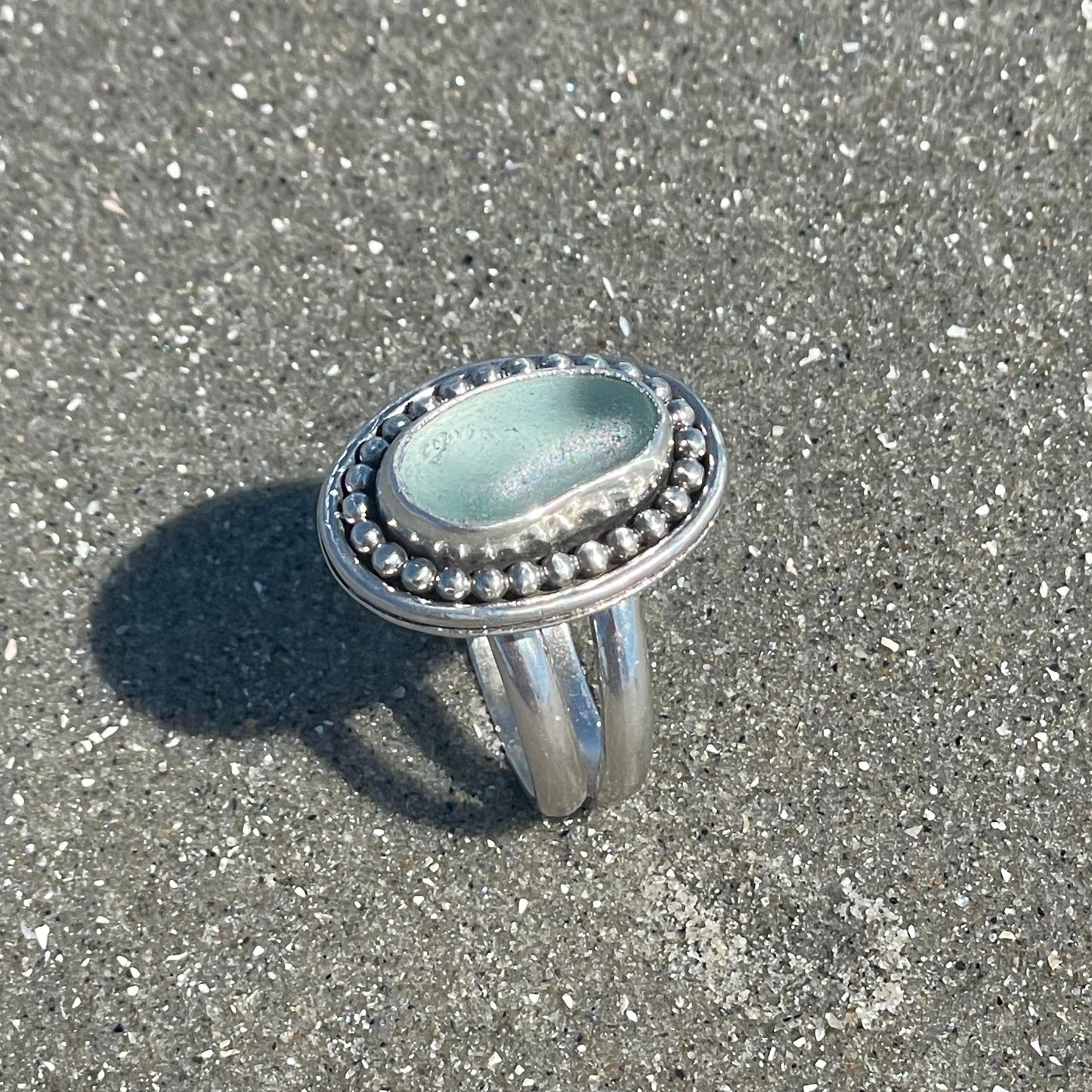 Sea Foam Blue Sea Glass Statement Ring - Size 9.5