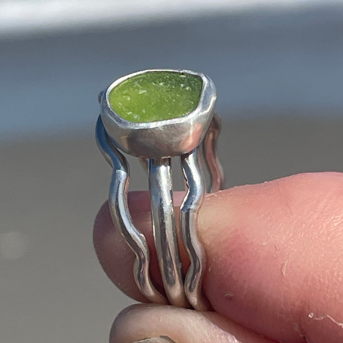 Lime Green Sea Glass Stacking Rings - Size 8.5