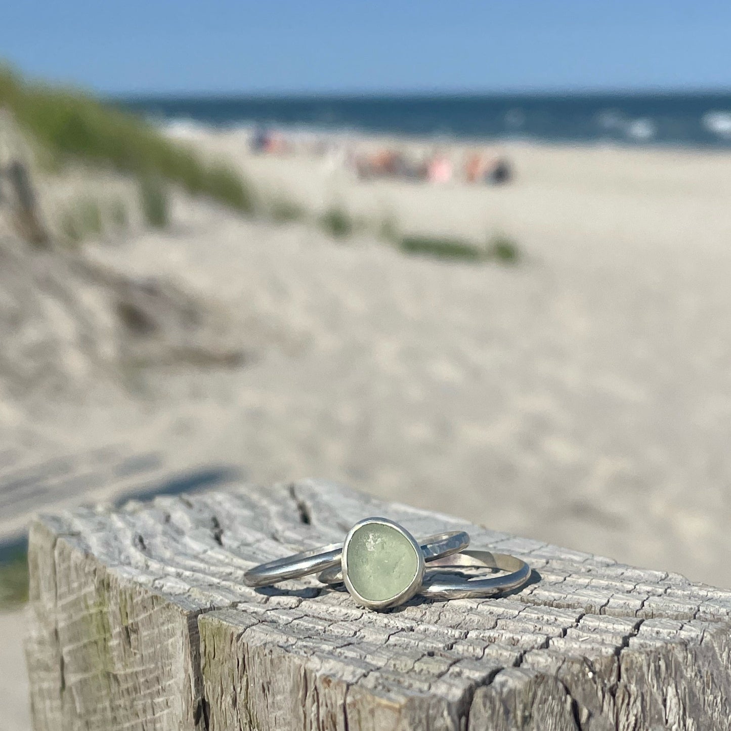 Sea Foam Green Sea Glass Stacking Rings - size 7.75