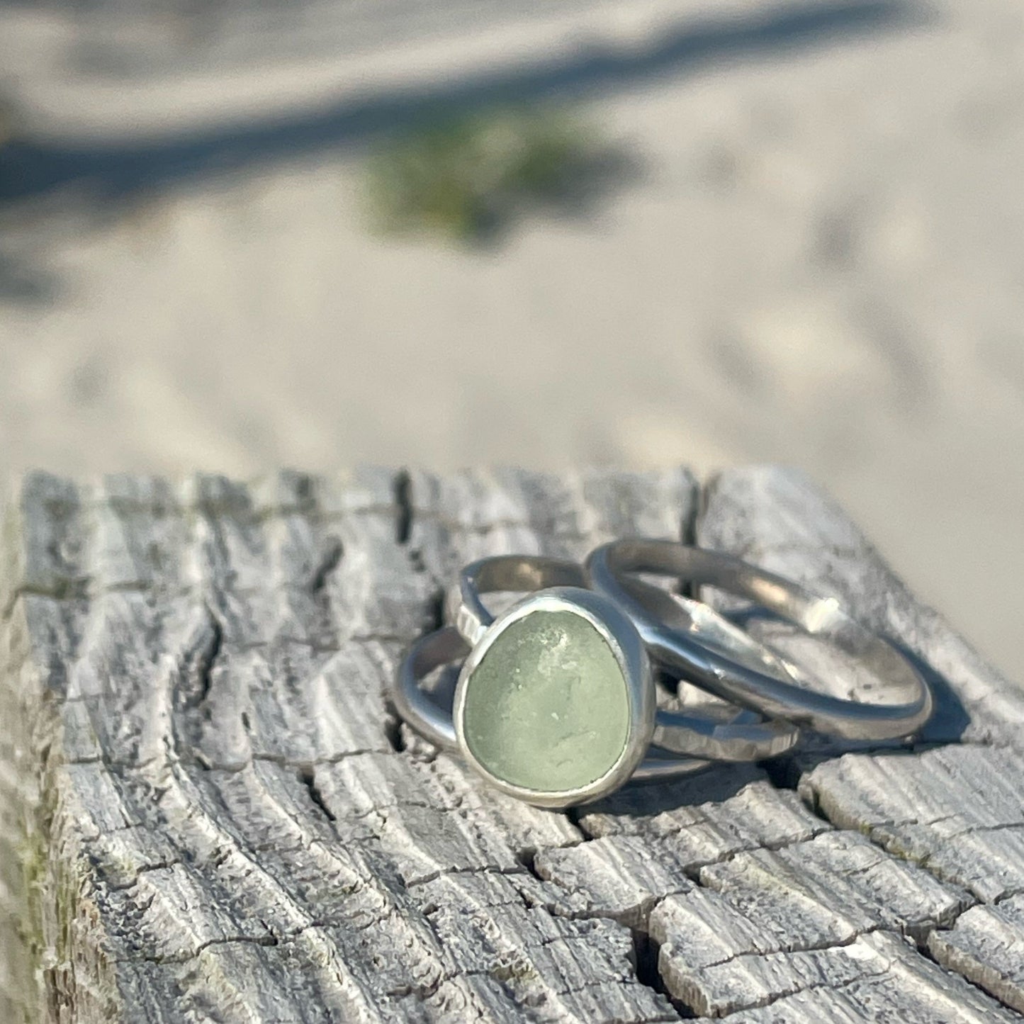 Sea Foam Green Sea Glass Stacking Rings - size 7.75