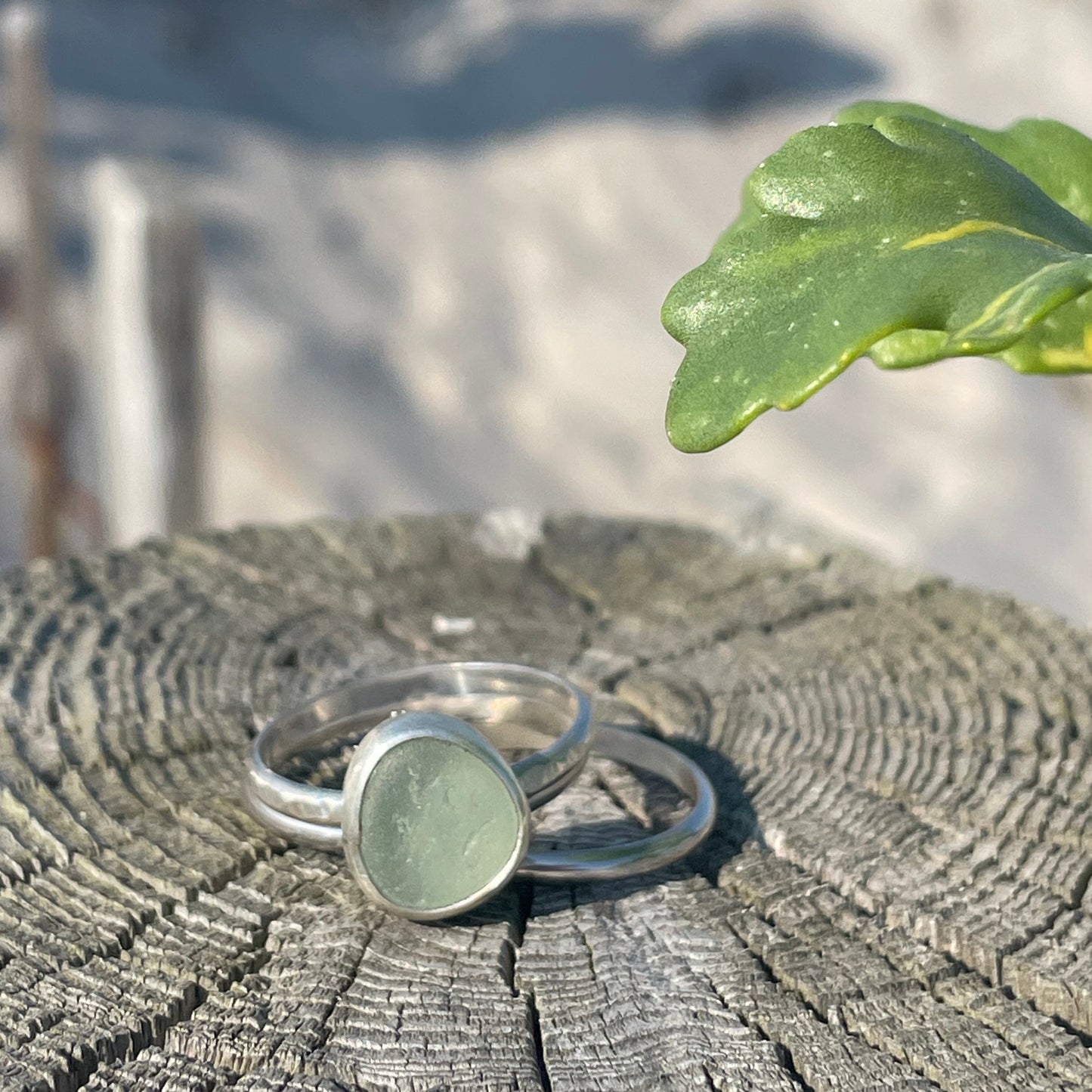 Sea Foam Green Sea Glass Stacking Rings - size 7.75