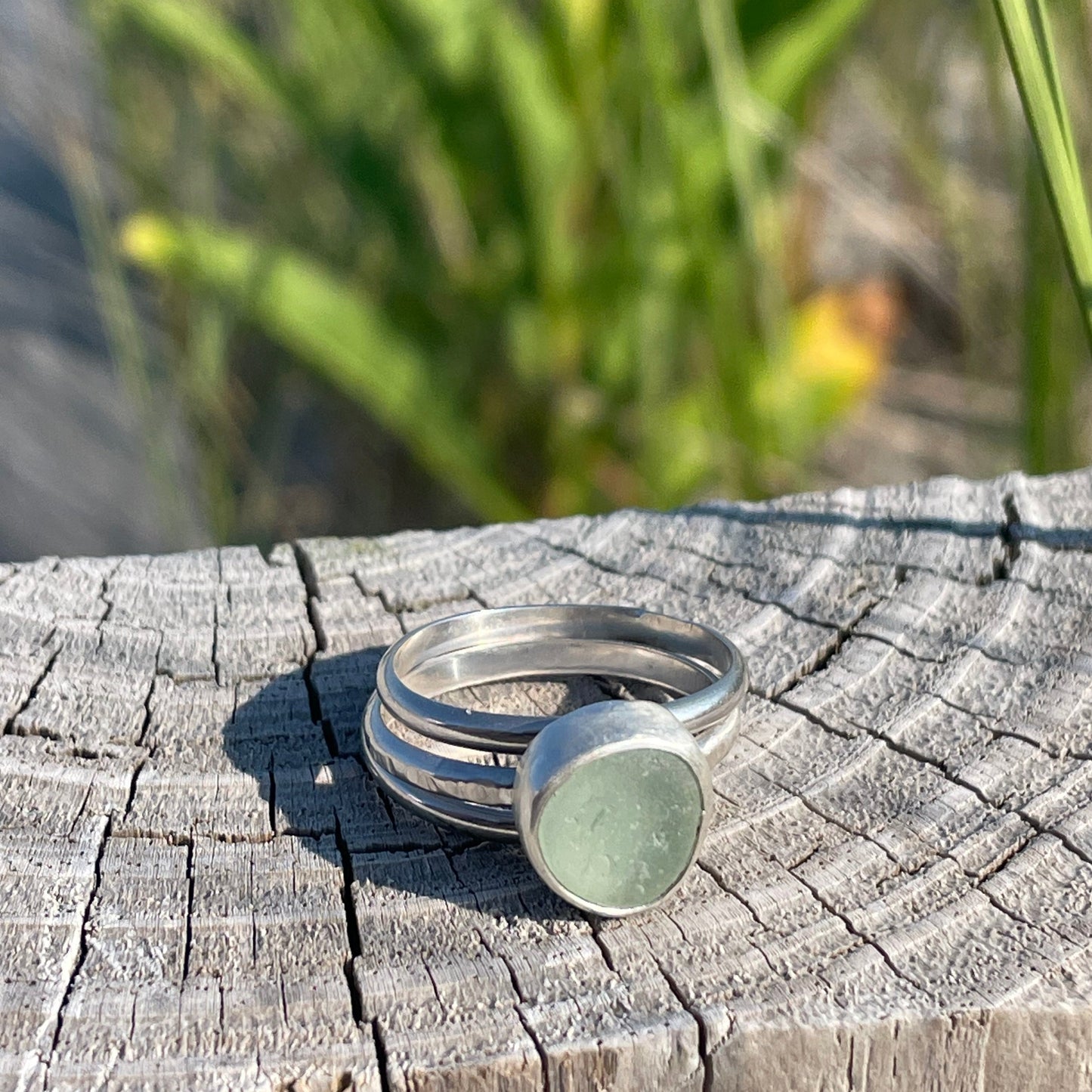 Sea Foam Green Sea Glass Stacking Rings - size 7.75