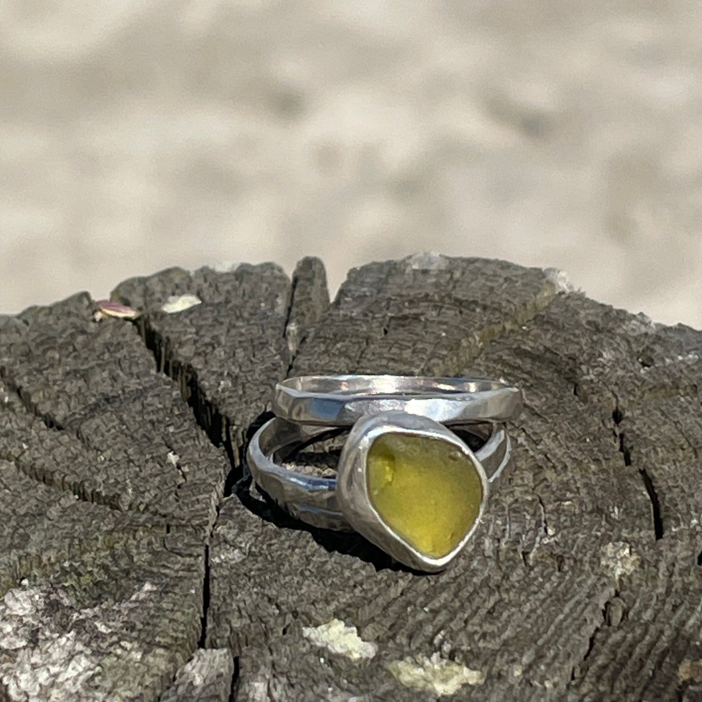 Light Olive Green Sea Glass Stacking Rings - Size 5