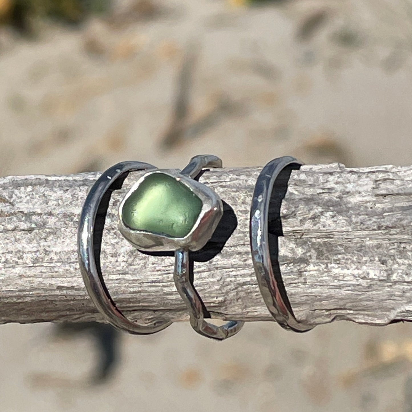 Light Sage Green Sea Glass Stacking Rings - Size 8.25