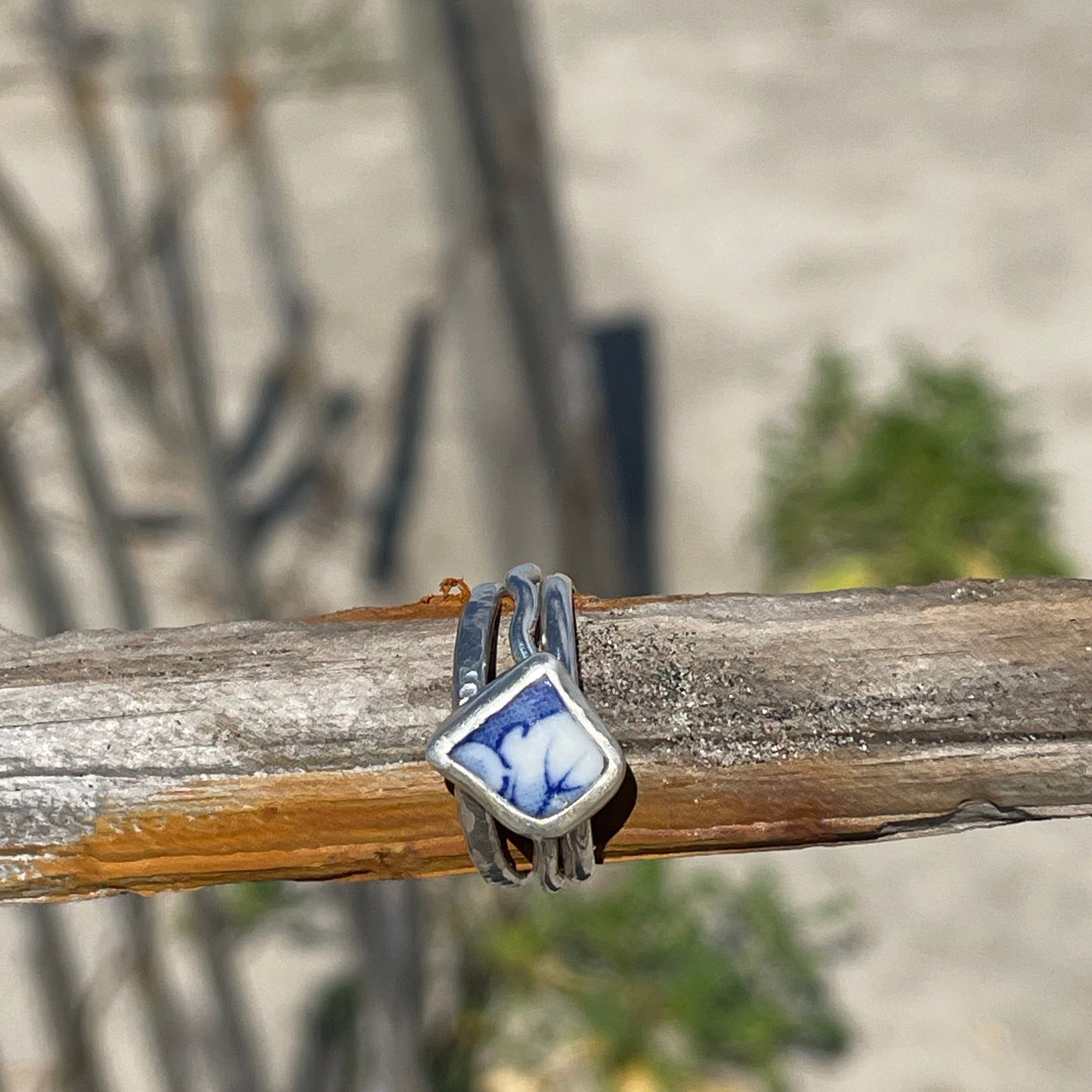 Blue Sea Pottery Stacking Rings - Size 7.25