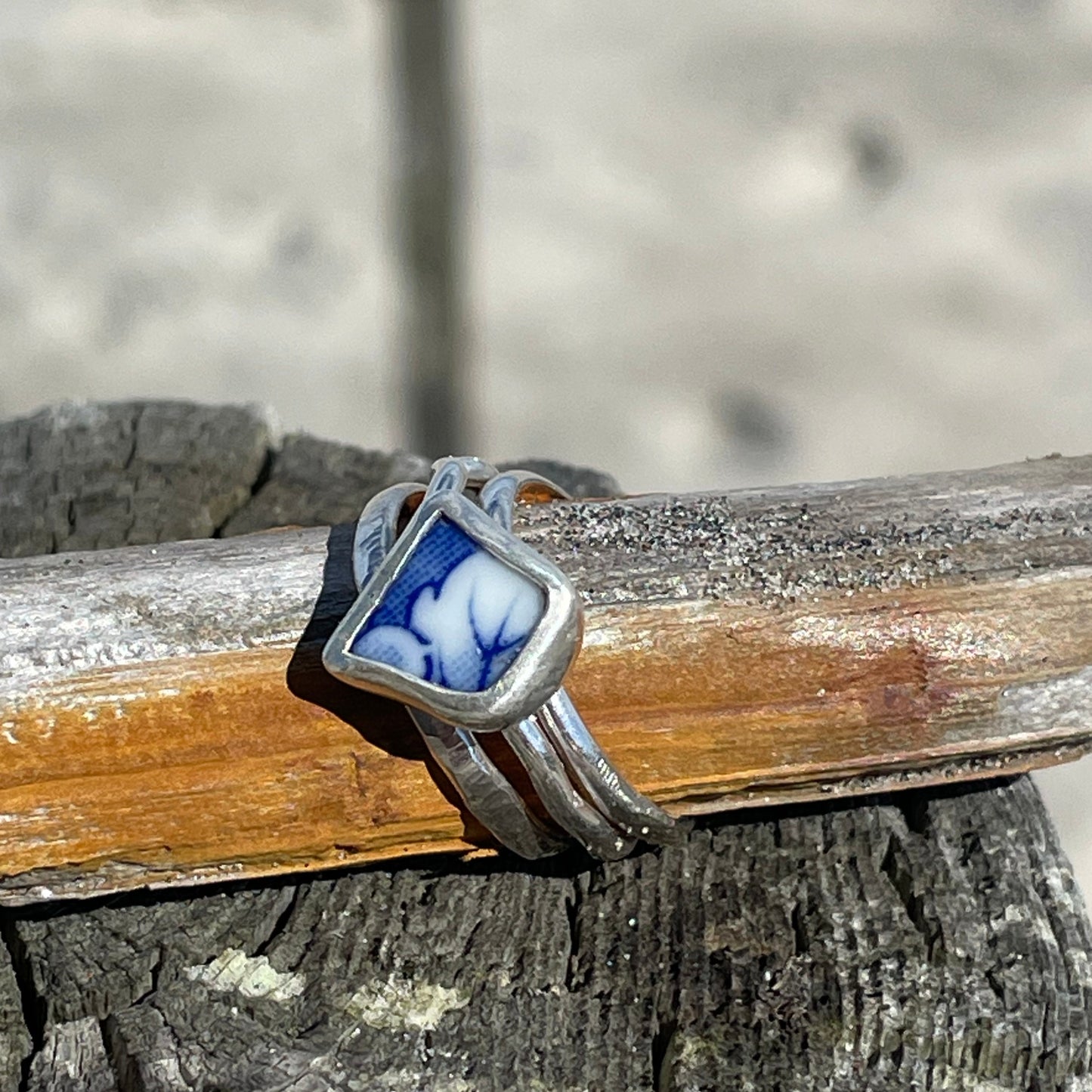 Blue Sea Pottery Stacking Rings - Size 7.25