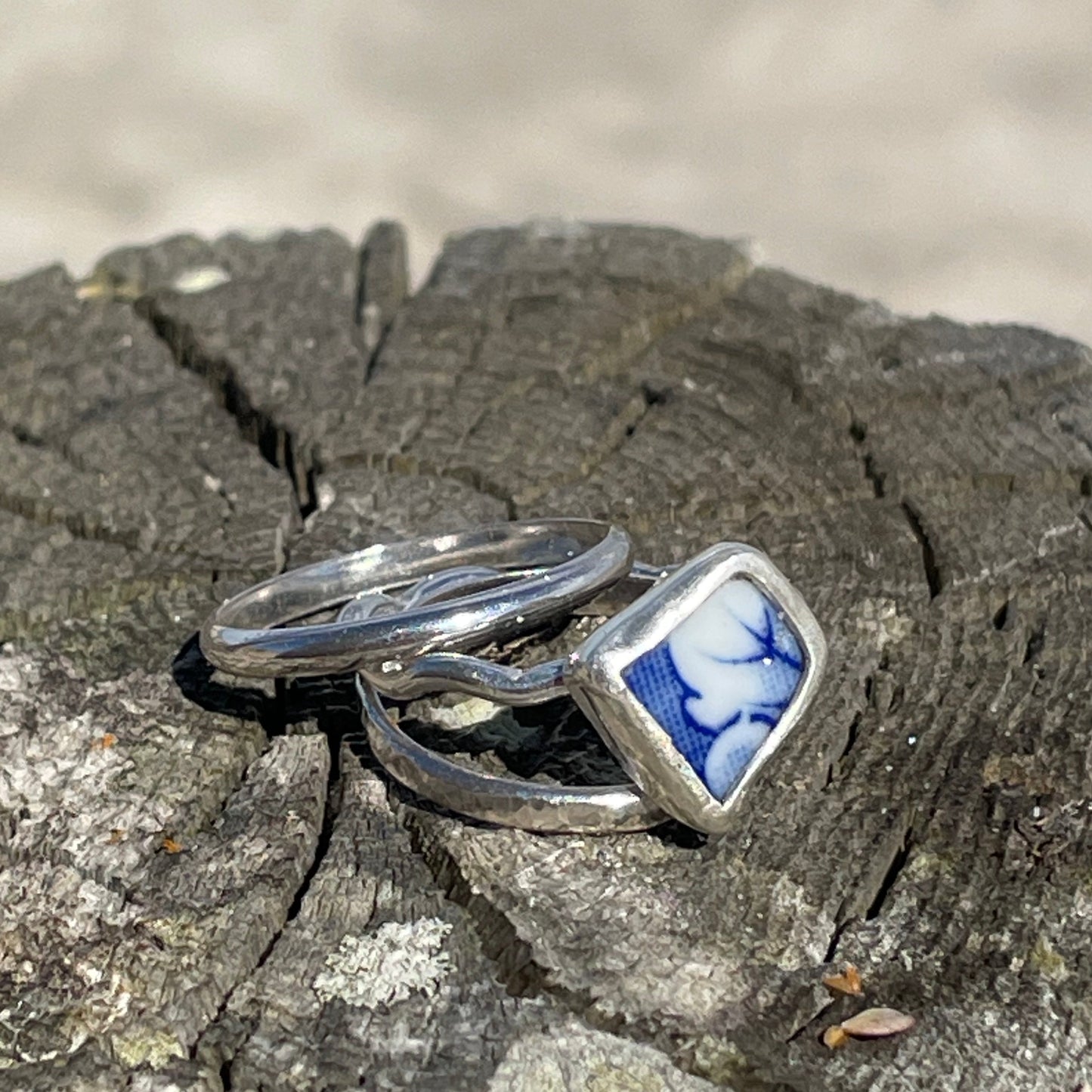 Blue Sea Pottery Stacking Rings - Size 7.25