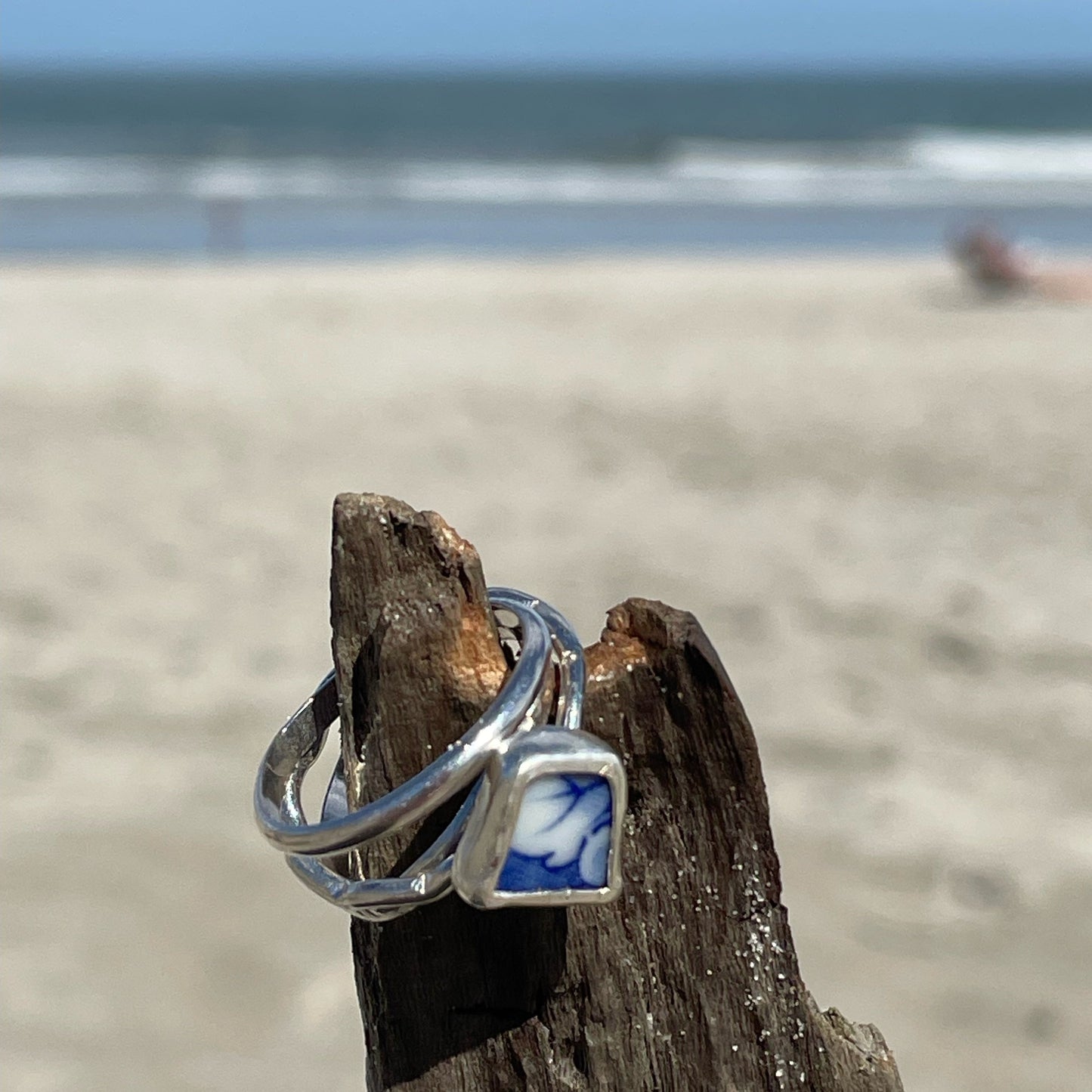 Blue Sea Pottery Stacking Rings - Size 7.25