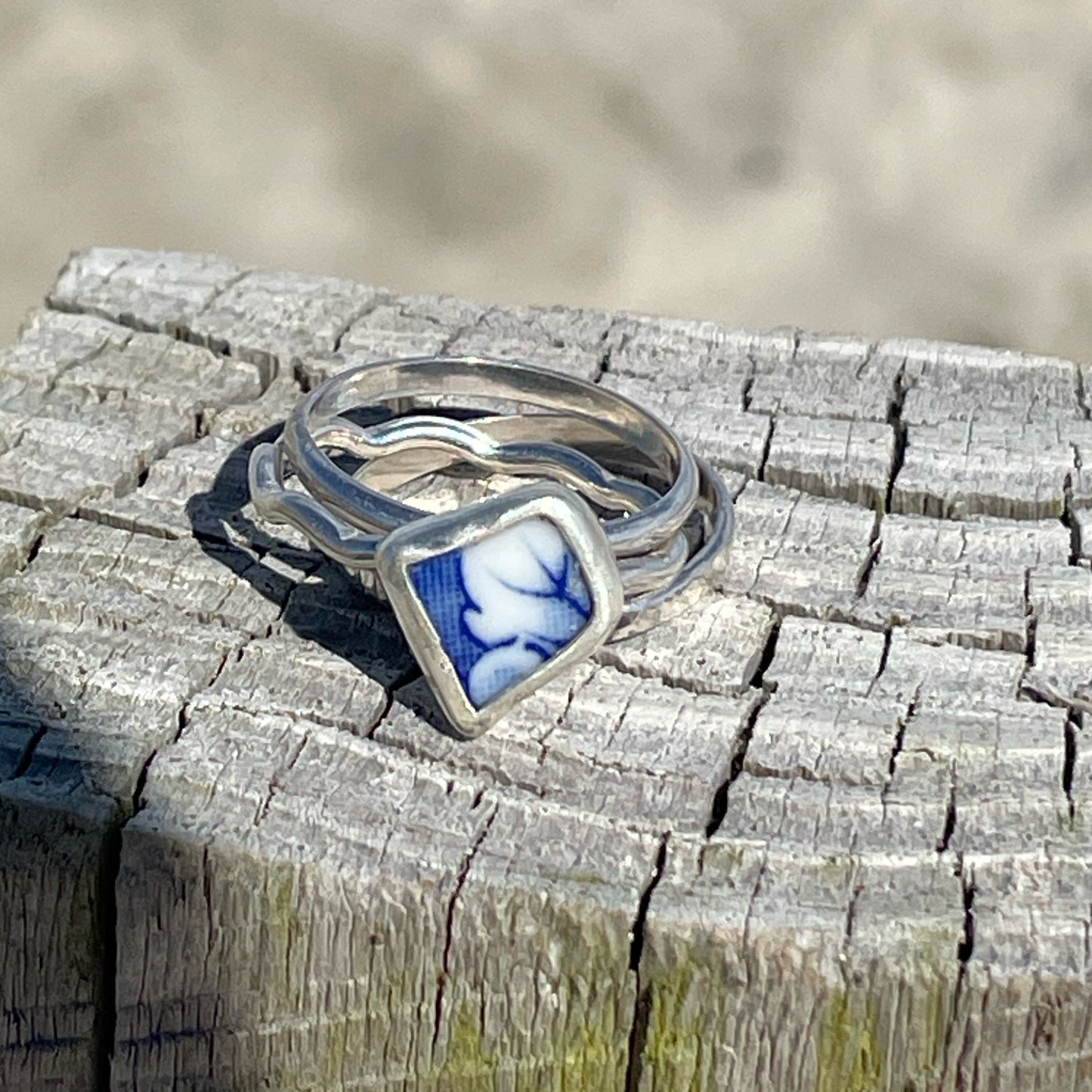 Blue Sea Pottery Stacking Rings - Size 7.25