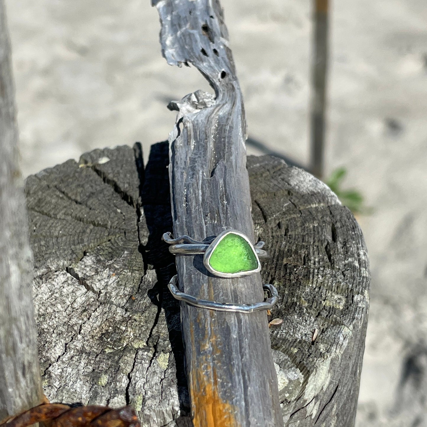 Sea Green Sea Glass Stacking Rings - Size 8.25