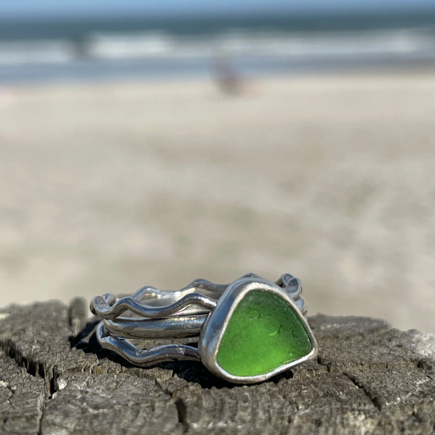 Sea Green Sea Glass Stacking Rings - Size 8.25