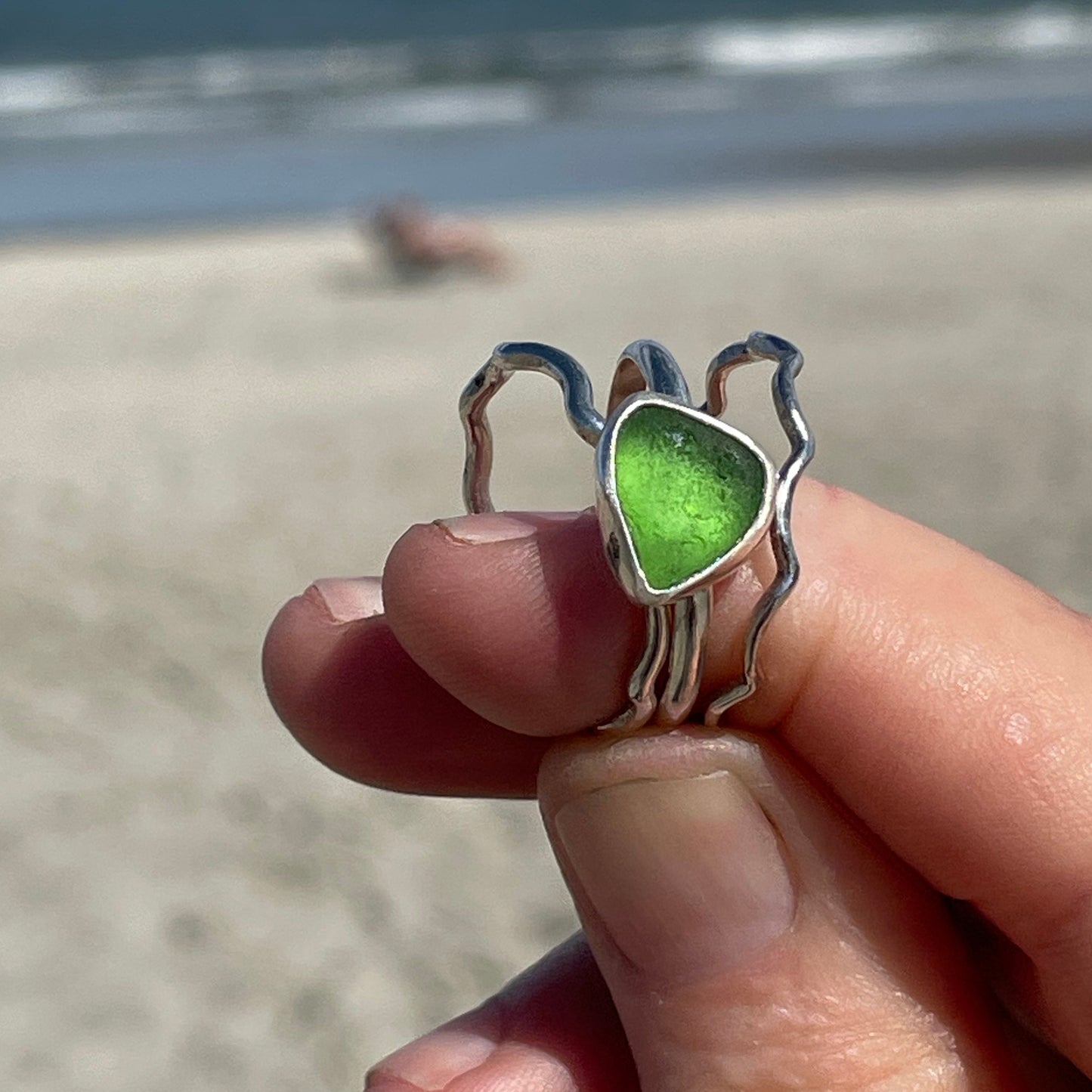 Sea Green Sea Glass Stacking Rings - Size 8.25