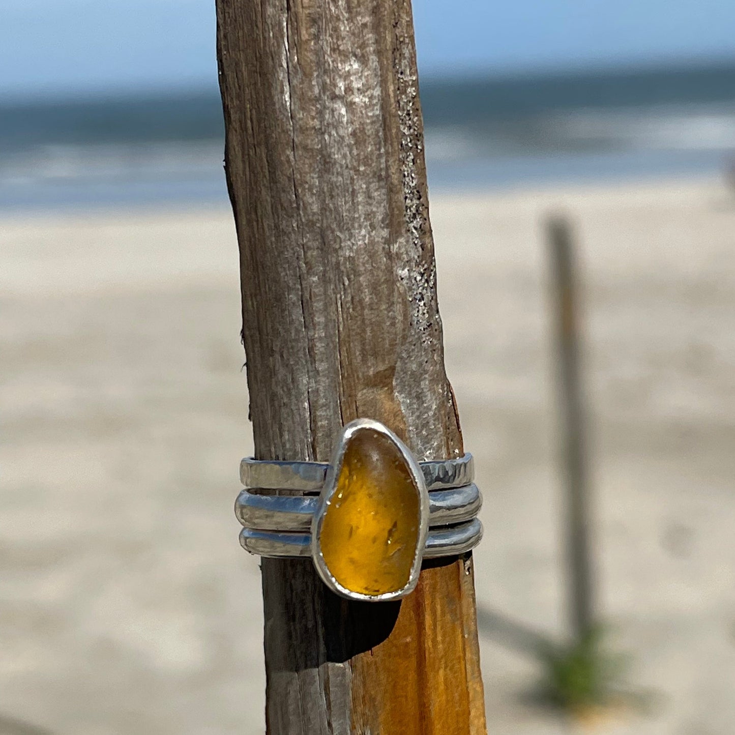 Khaki Sea Glass Stacking Rings - Size 5