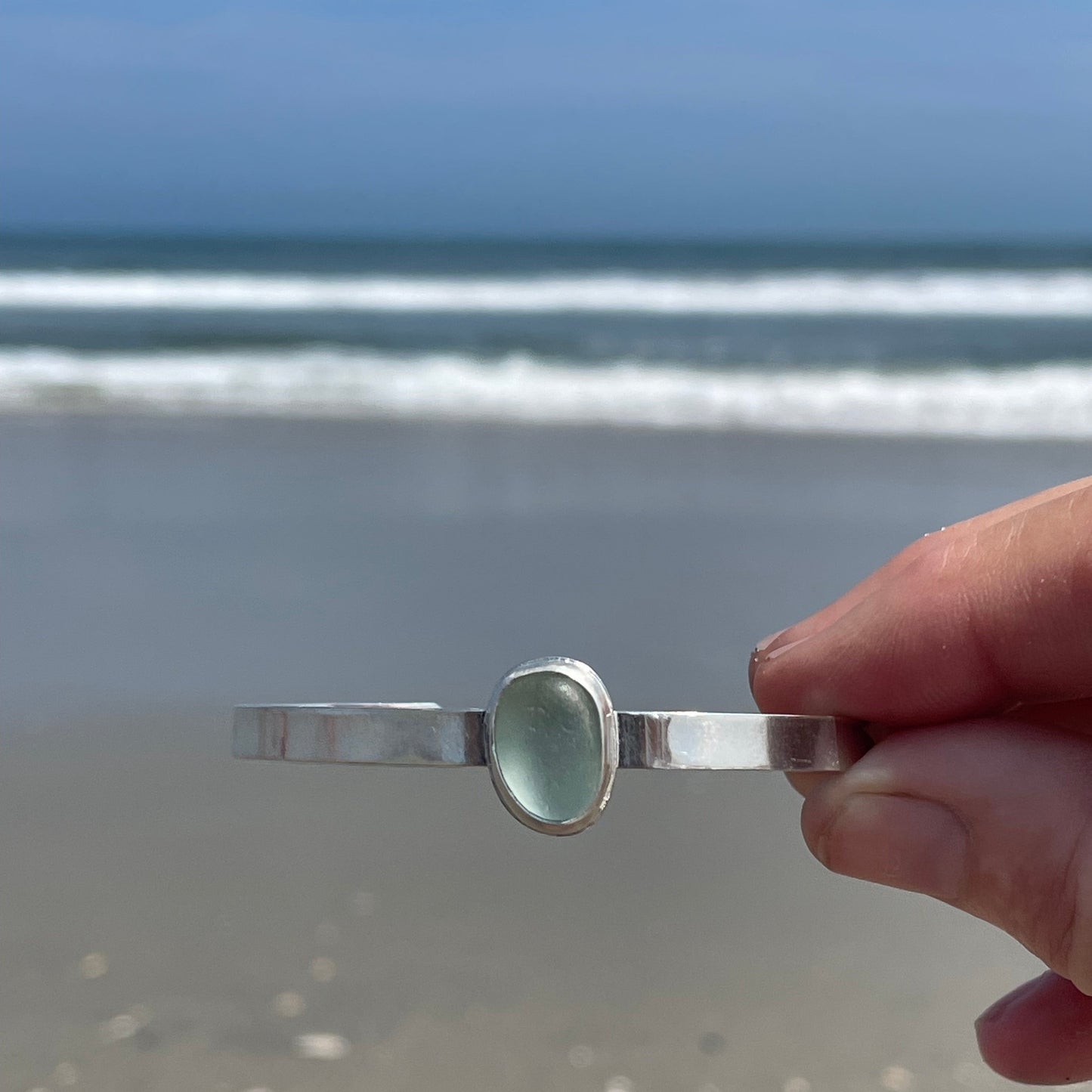 Sea Foam Green Sea Glass Cuff Bracelet