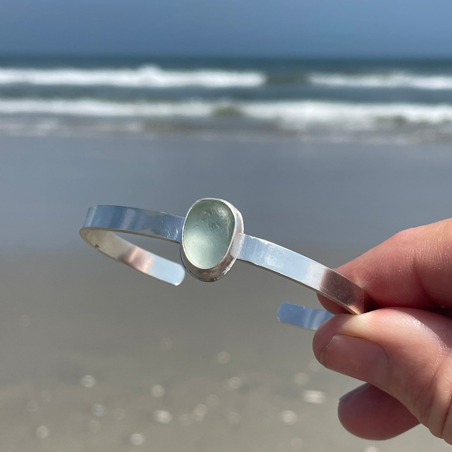 Sea Foam Green Sea Glass Cuff Bracelet