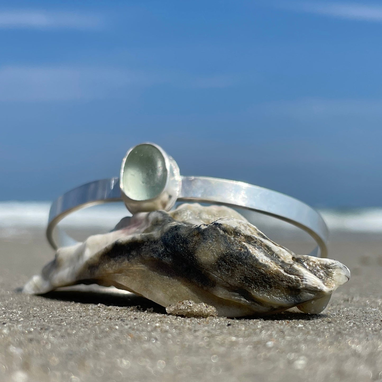 Sea Foam Green Sea Glass Cuff Bracelet