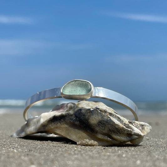 Sea Foam Blue Sea Glass Cuff Bracelet