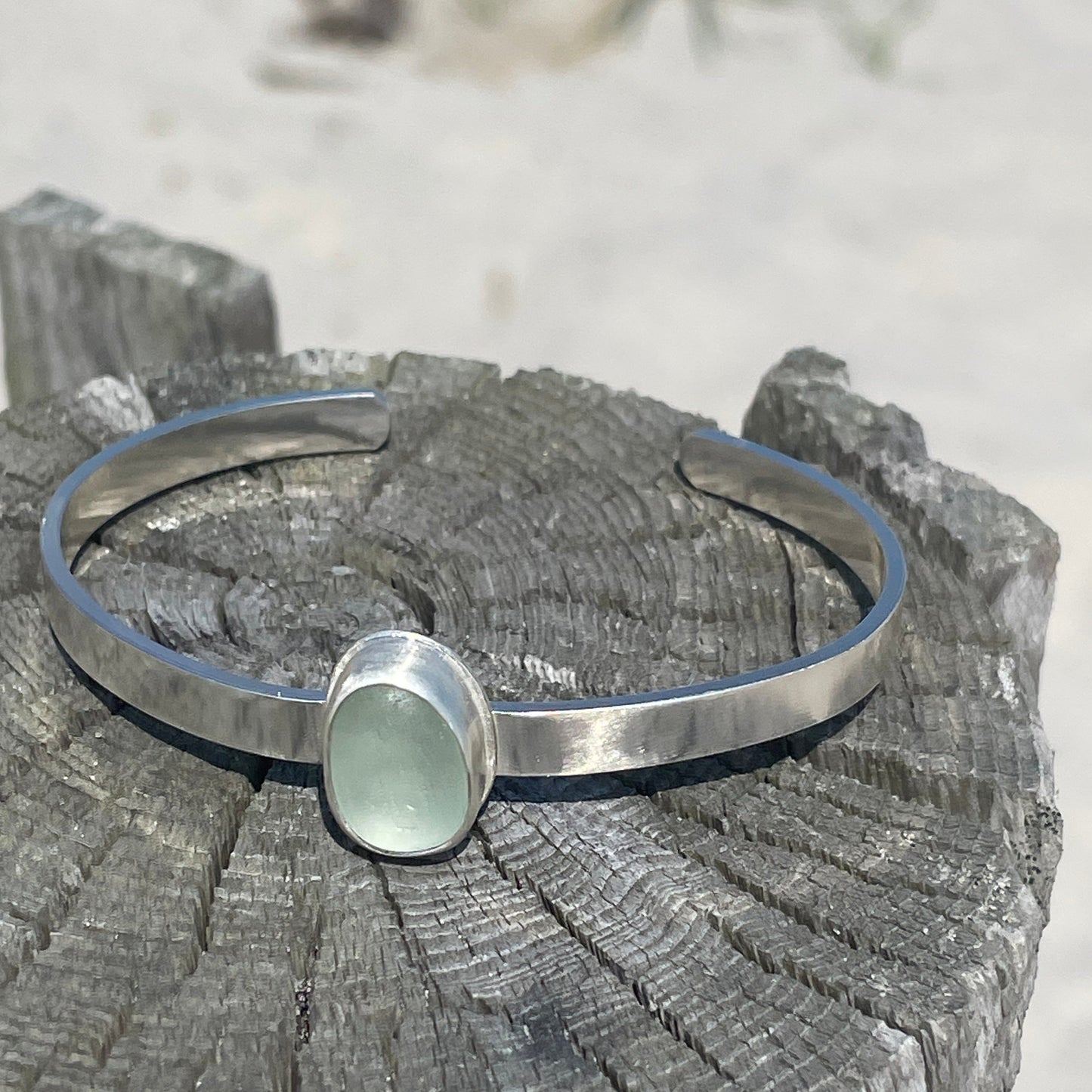 Sea Foam Green Sea Glass Cuff Bracelet