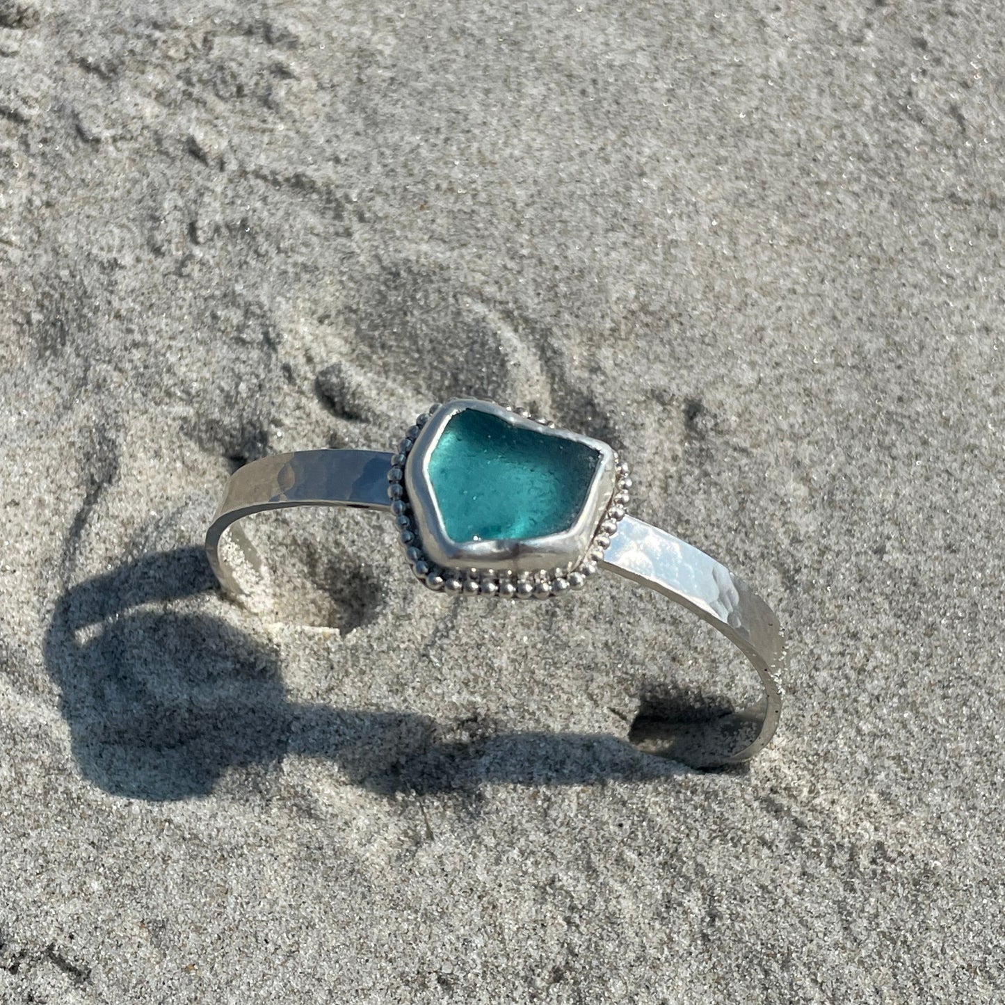 Teal Blue Sea Glass Cuff Bracelet