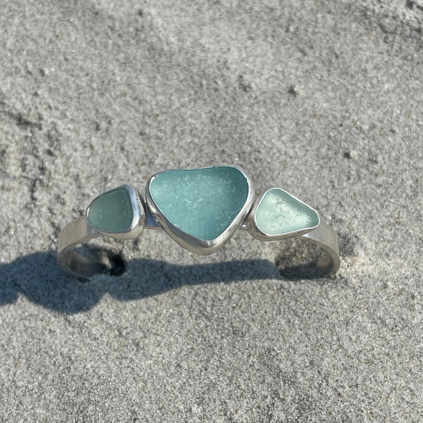 Light Aquamarine Three Piece Sea Glass Cuff Bracelet