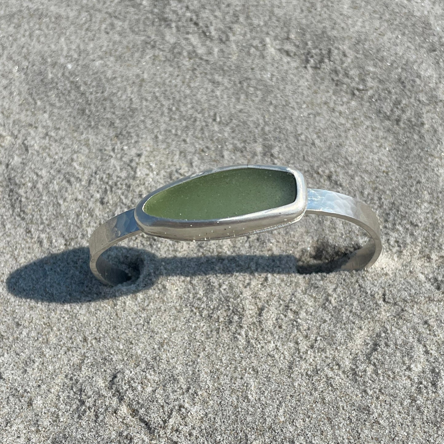 Pale Sage Green Sea Glass Surf Board Cuff Bracelet