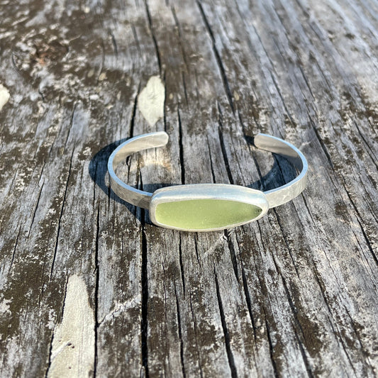 Pale Sage Green Sea Glass Surf Board Cuff Bracelet