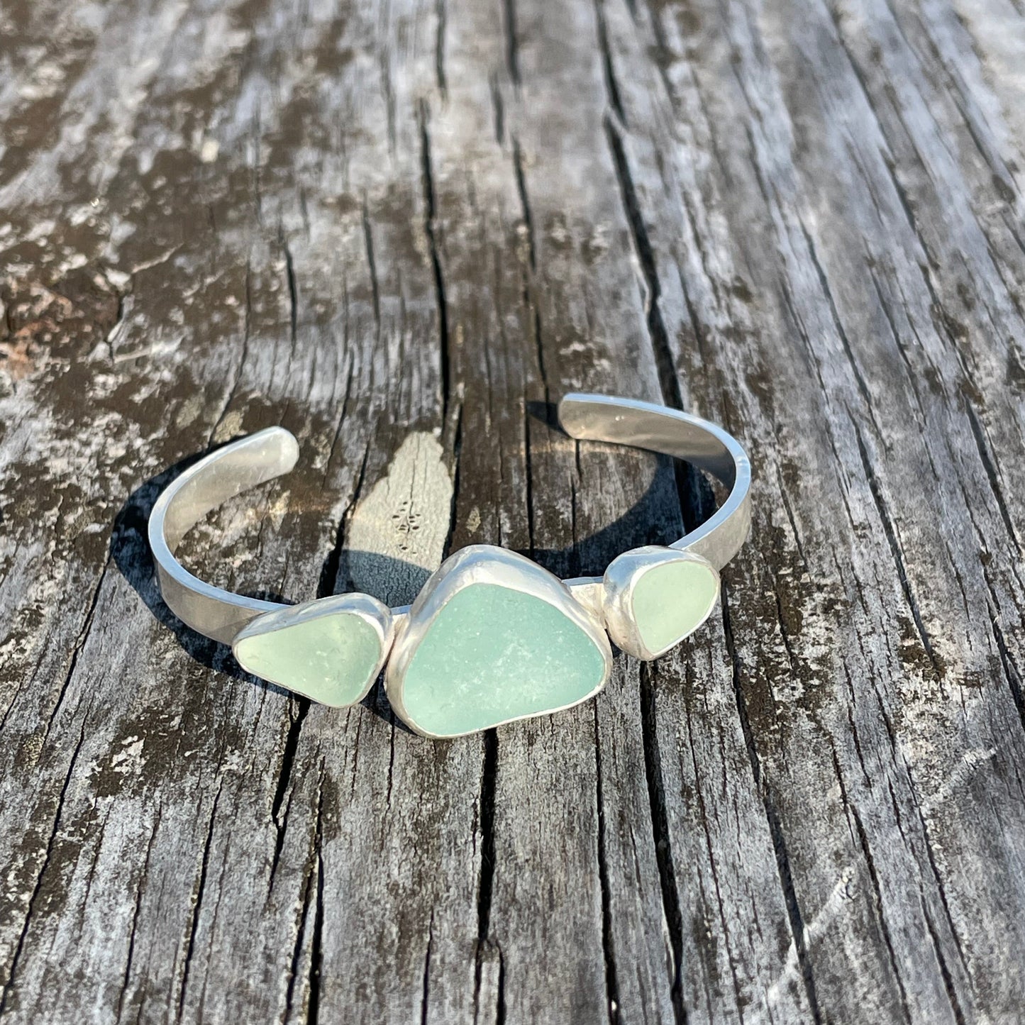 Light Aquamarine Three Piece Sea Glass Cuff Bracelet