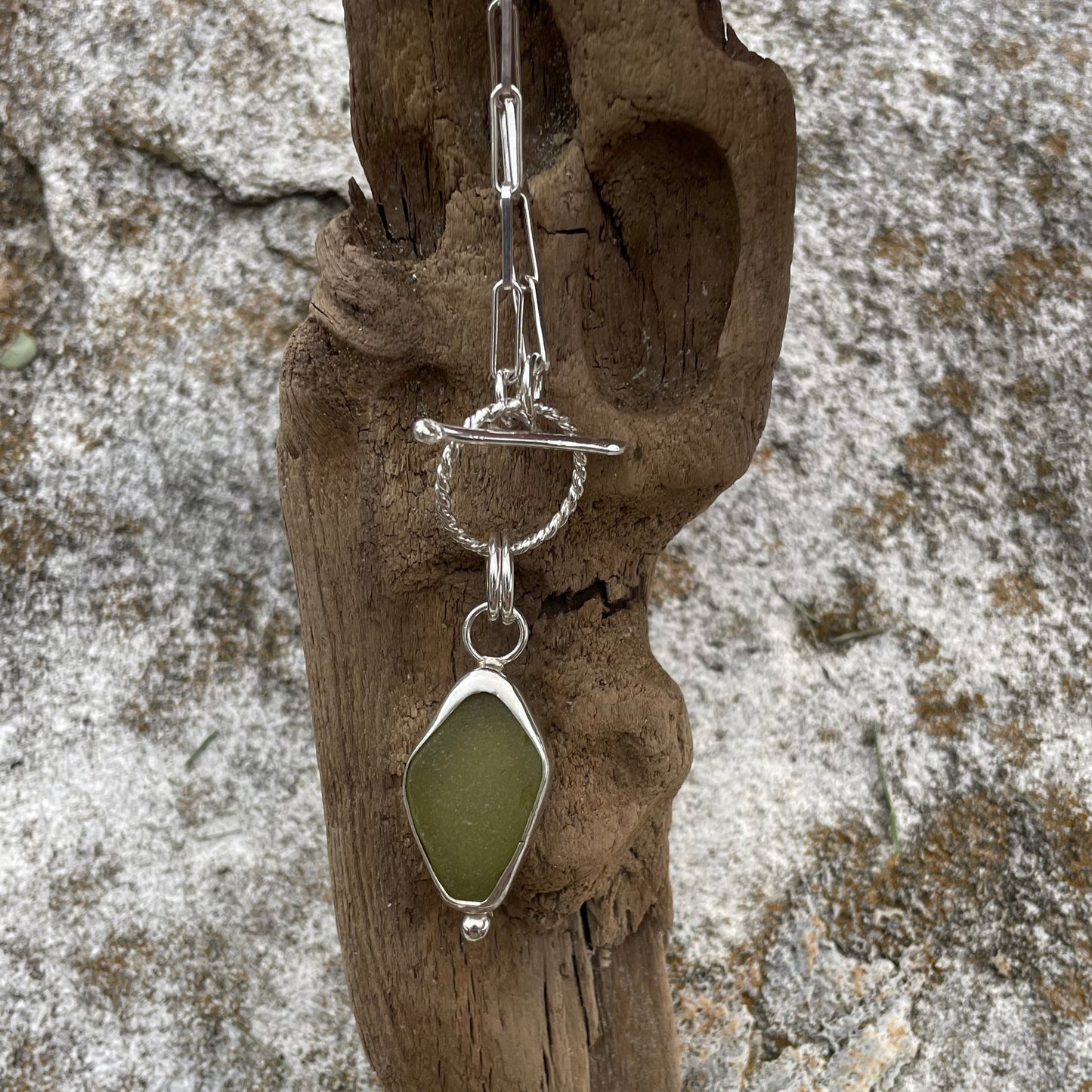 Pale Olive Yellow Sea Glass Pendant