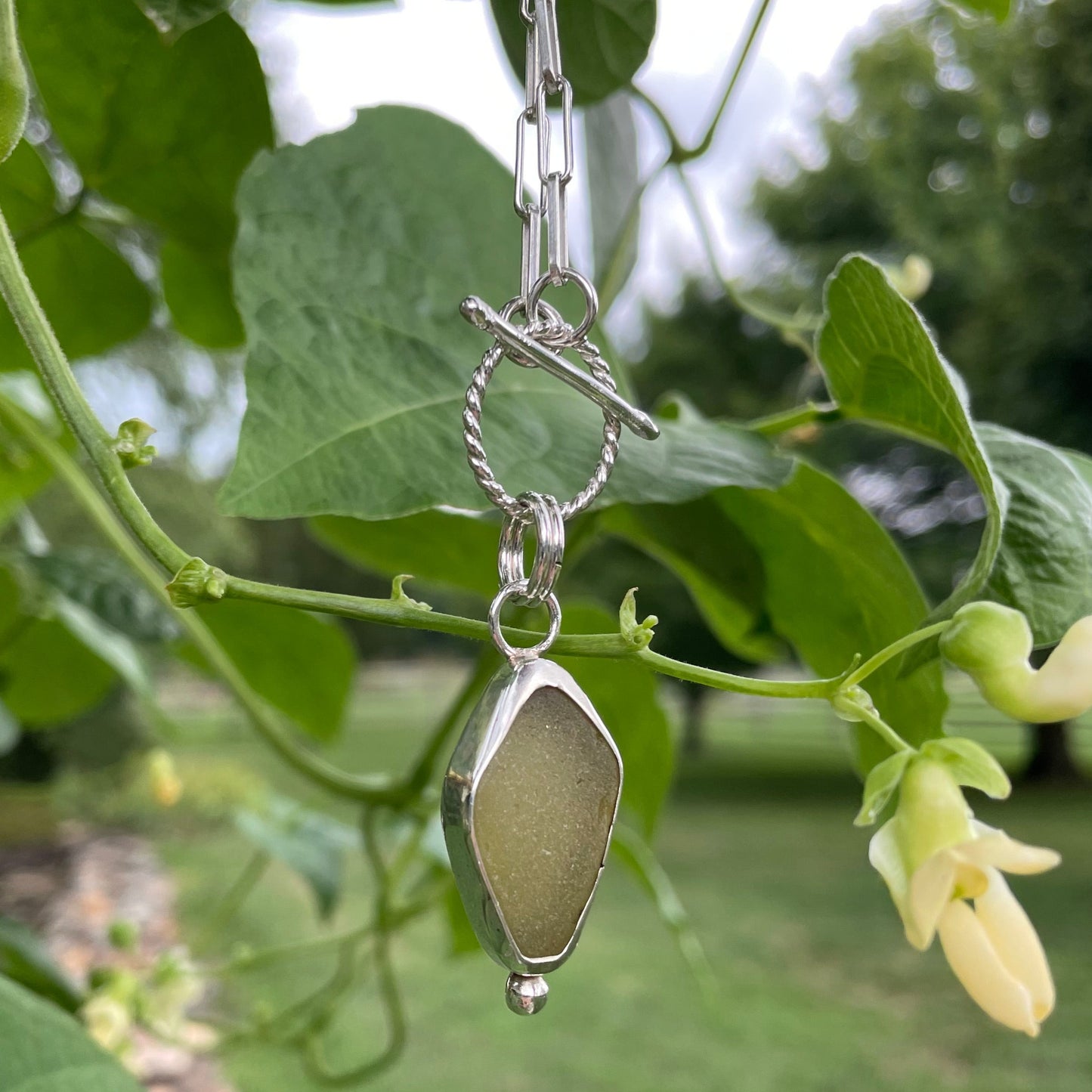 Pale Olive Yellow Sea Glass Pendant