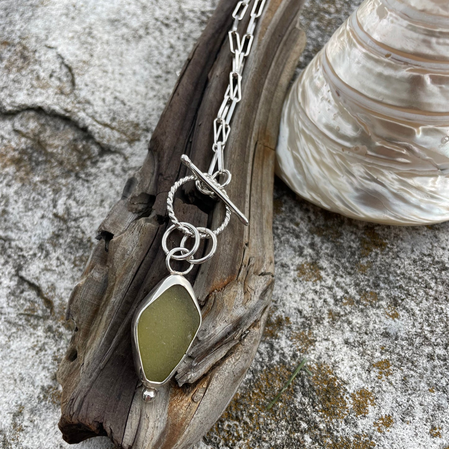 Pale Olive Yellow Sea Glass Pendant