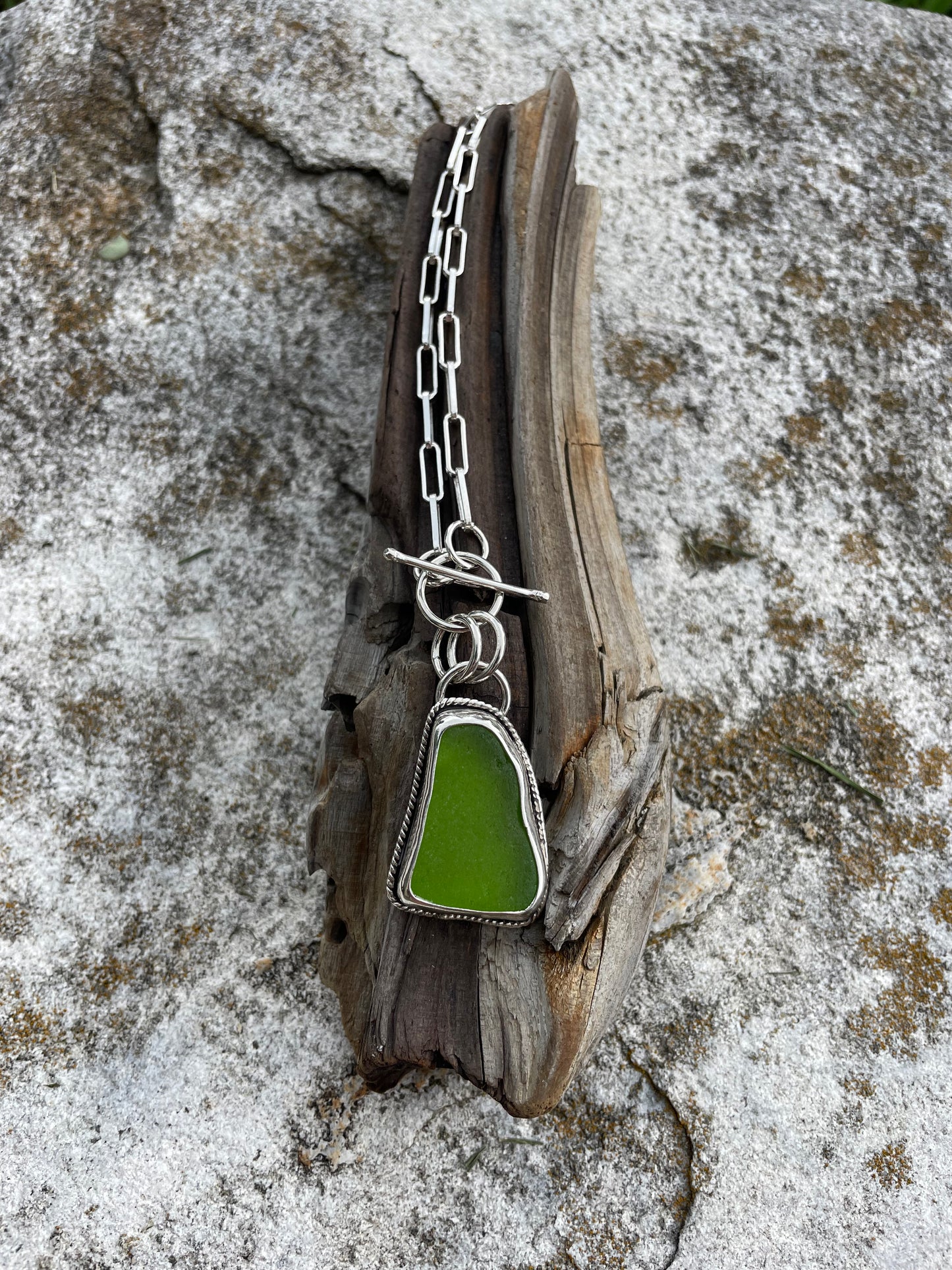 Lime Green Sea Glass Pendant