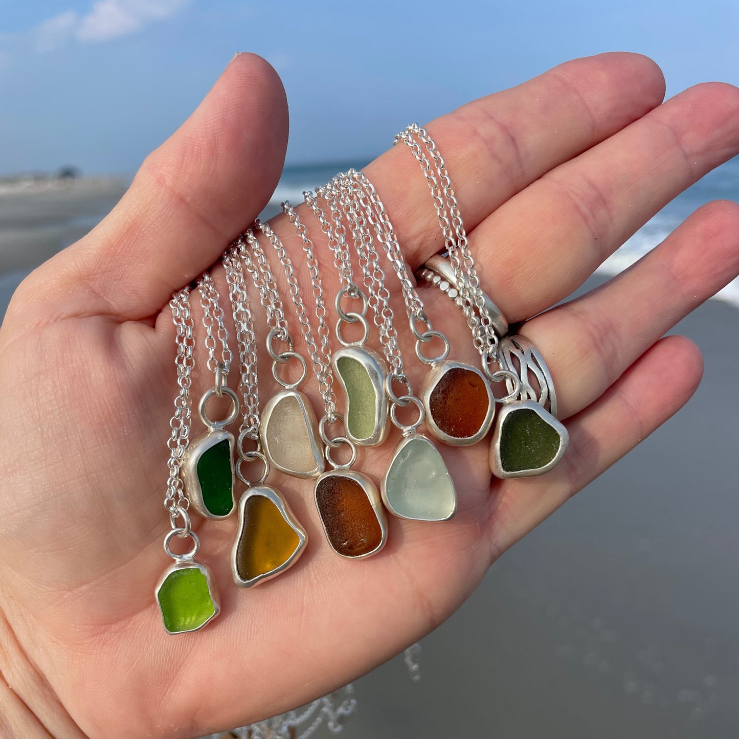 Lime Sea Bean Sea Glass Necklace