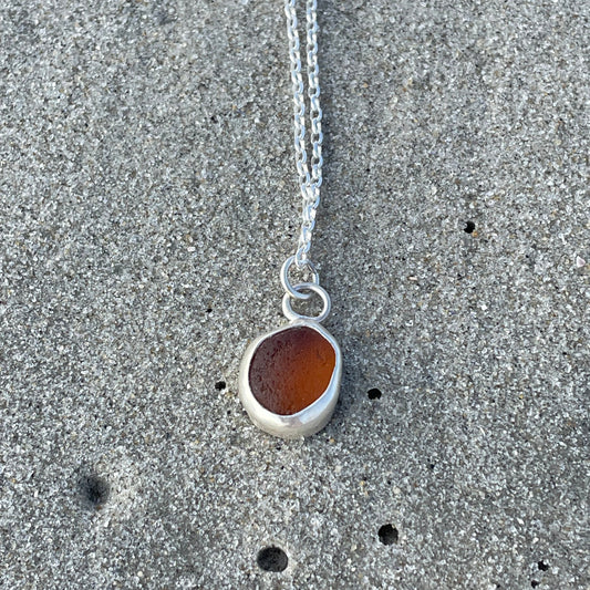 Amber Sea Bean Sea Glass Necklace