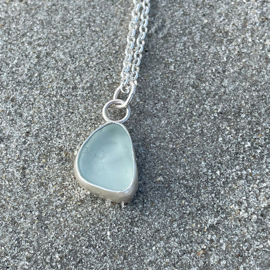 Sea Foam Blue Sea Bean Sea Glass Necklace