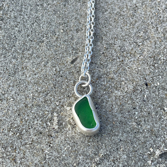 Emerald Green Sea Bean Sea Glass Necklace