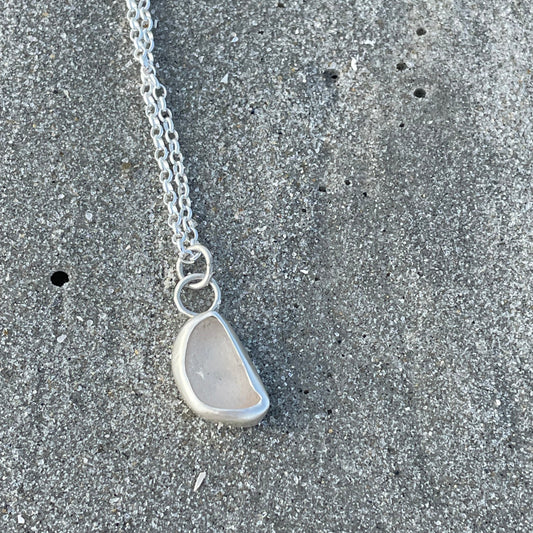 White Sea Bean Sea Glass Necklace