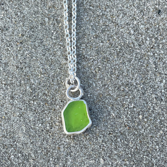 Lime Sea Bean Sea Glass Necklace