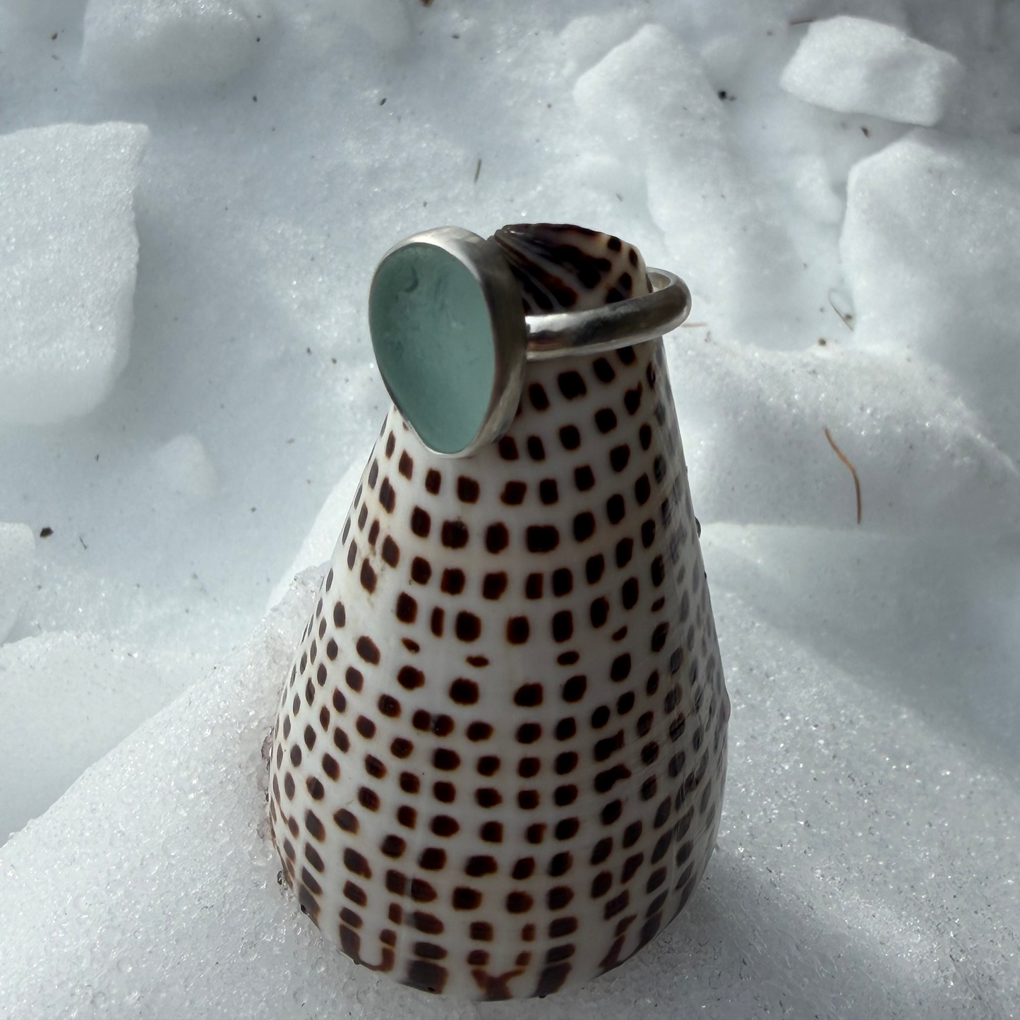 Frosty Sea Foam Blue Sea Glass Ring - Size 9