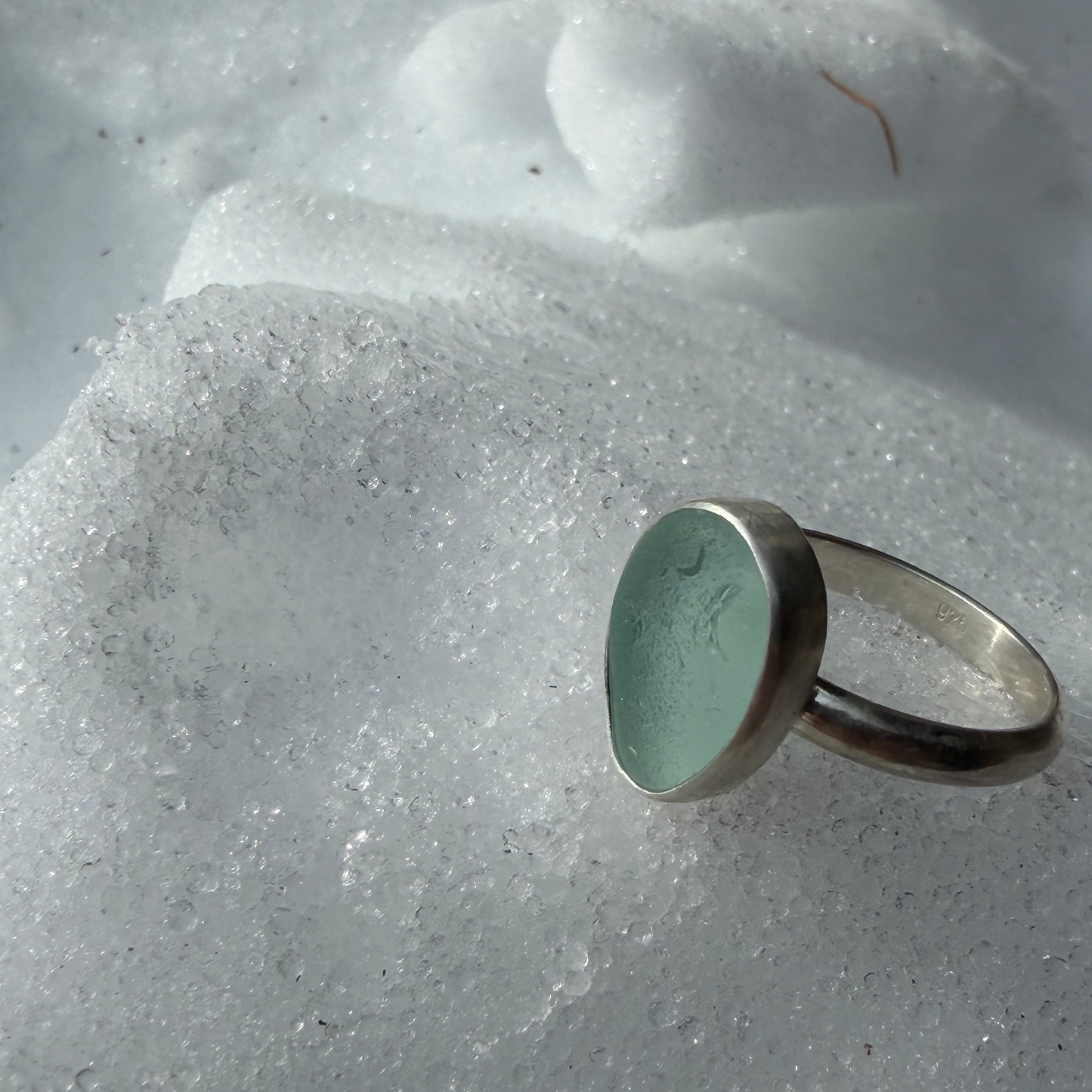 Frosty Sea Foam Blue Sea Glass Ring - Size 9
