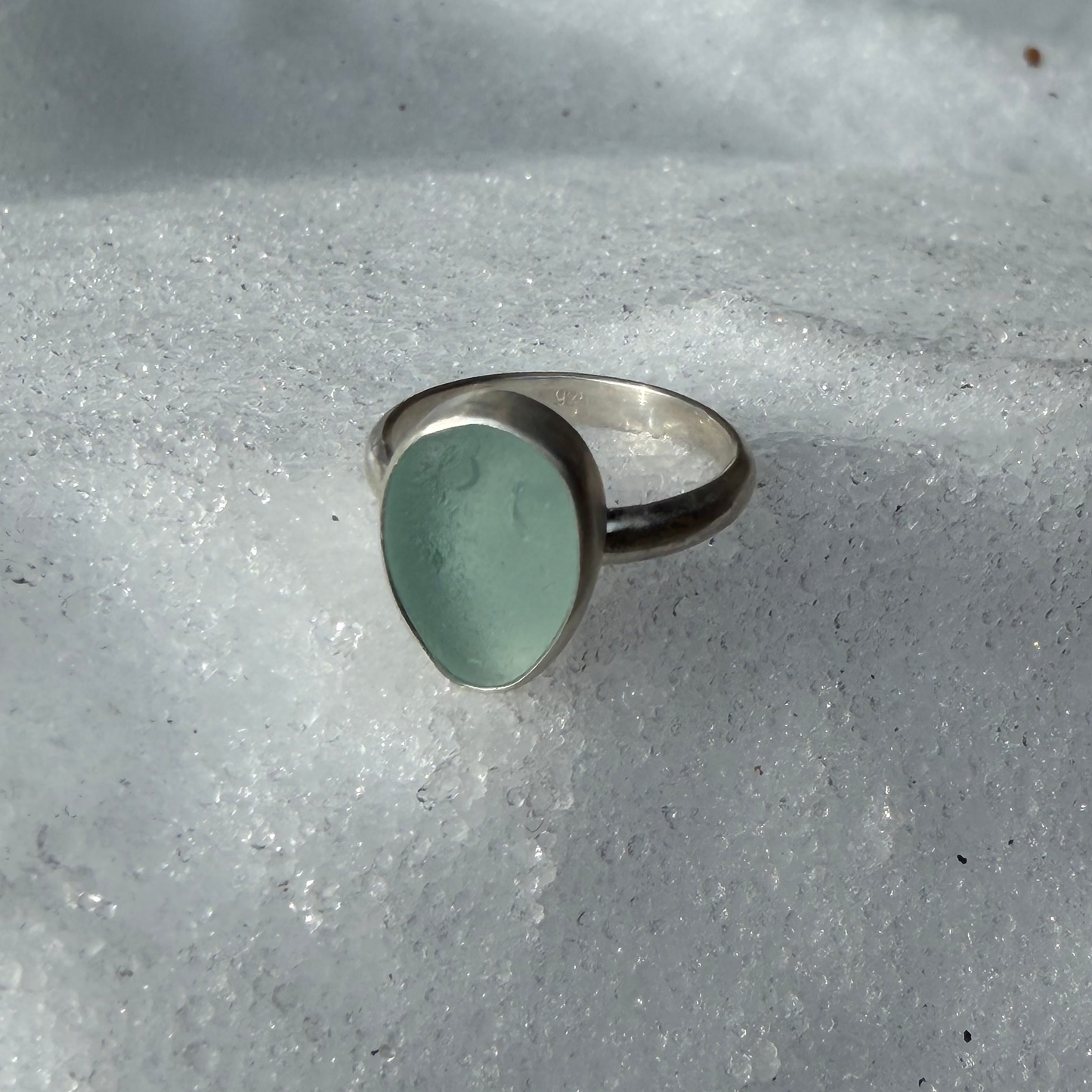 Frosty Sea Foam Blue Sea Glass Ring - Size 9