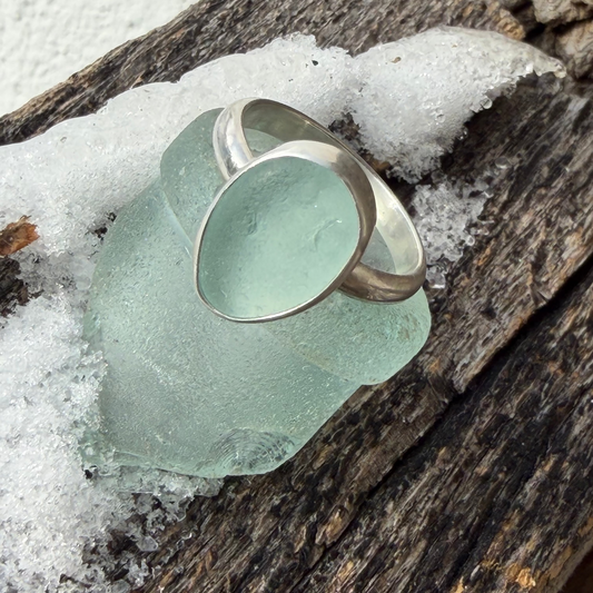 Frosty Sea Foam Blue Sea Glass Ring - Size 9