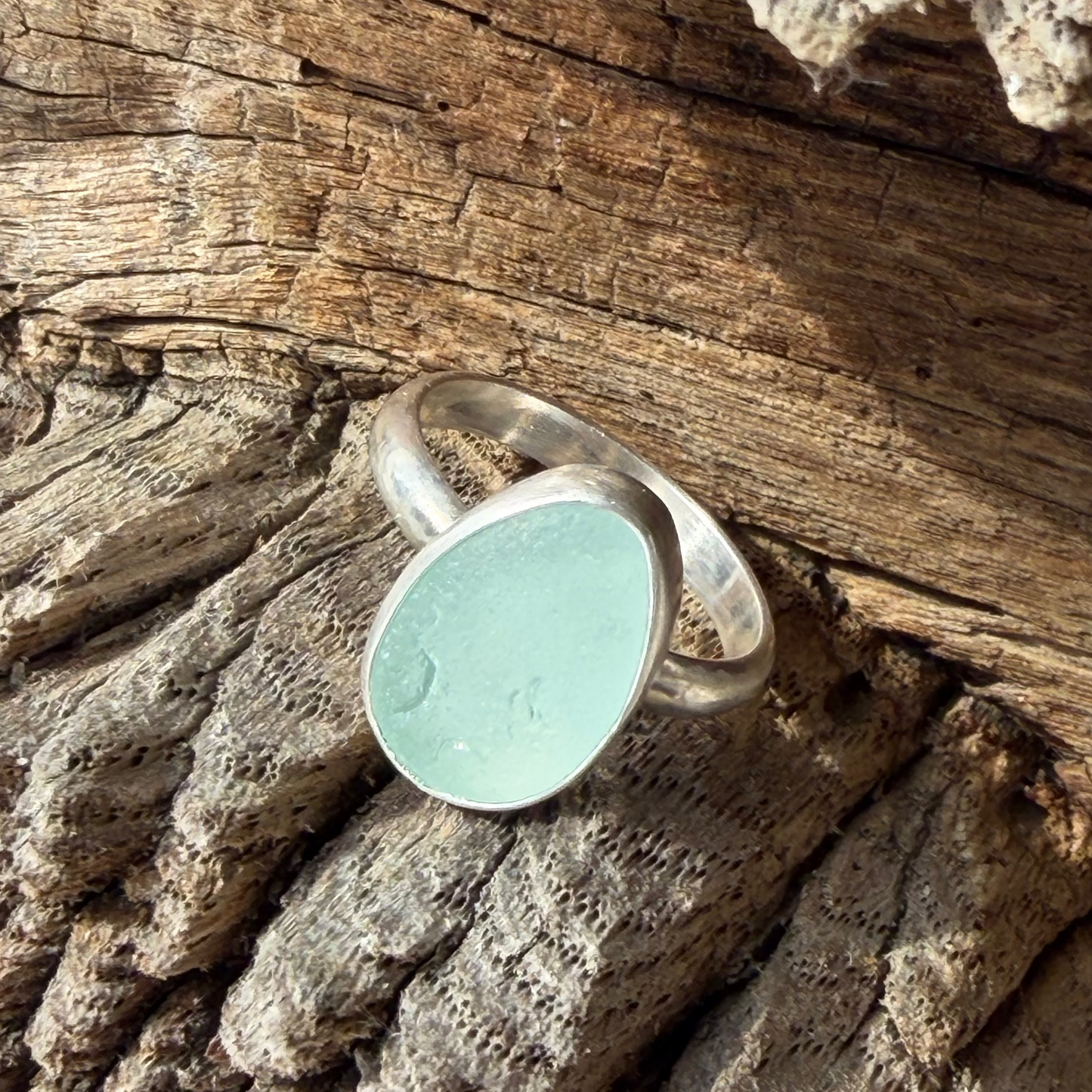 Frosty Sea Foam Blue Sea Glass Ring - Size 9